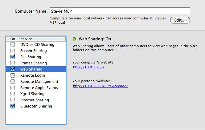 Mac web sharing popup